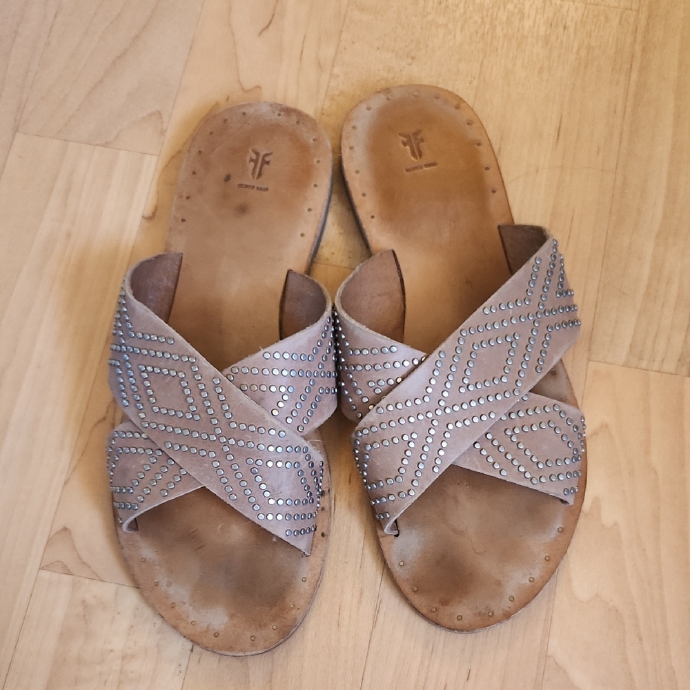 Frye Tan Studded Sandals